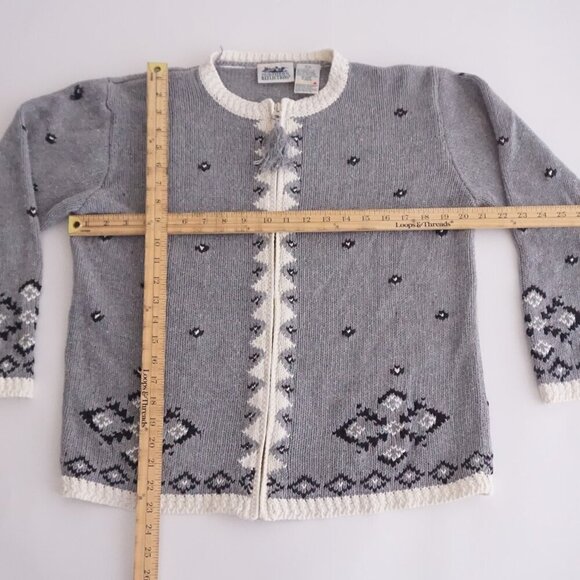Vintage Northern Reflections Grey Knit Zip Up Cotton Blend Cardigan Sweater M - Picture 4 of 10